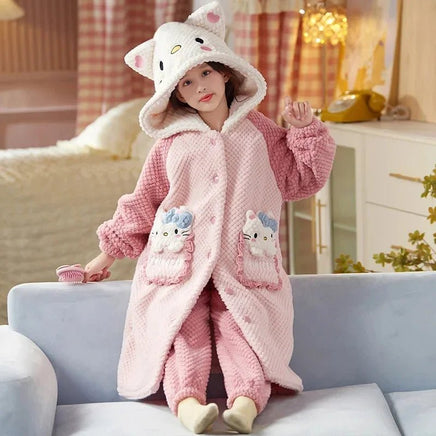 Sanrio Pajamas Kawaii Anime Kuromi Cinnmoroall Cute Girl Coral Fleece Keep Warm Tracksuit Sweet Girl Plush Pajamas Suit - Lusy Store LLC