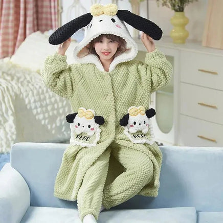 Sanrio Pajamas Kawaii Anime Kuromi Cinnmoroall Cute Girl Coral Fleece Keep Warm Tracksuit Sweet Girl Plush Pajamas Suit - Lusy Store LLC