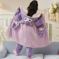 Sanrio Pajamas Kawaii Anime Kuromi Cinnmoroall Cute Girl Coral Fleece Keep Warm Tracksuit Sweet Girl Plush Pajamas Suit - Lusy Store LLC