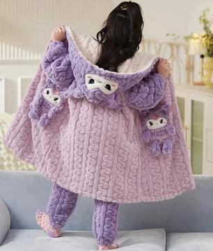 Sanrio Pajamas Kawaii Anime Kuromi Cinnmoroall Cute Girl Coral Fleece Keep Warm Tracksuit Sweet Girl Plush Pajamas Suit - Lusy Store LLC