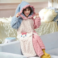 Sanrio Pajamas Kawaii Anime Kuromi Cinnmoroall Cute Girl Coral Fleece Keep Warm Tracksuit Sweet Girl Plush Pajamas Suit - Lusy Store LLC