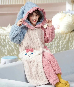 Sanrio Pajamas Kawaii Anime Kuromi Cinnmoroall Cute Girl Coral Fleece Keep Warm Tracksuit Sweet Girl Plush Pajamas Suit - Lusy Store LLC