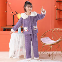 Sanrio Pajamas Kuromi Plush Girls Melody Cinnamoroll Coral Velvet Cardigan Princess Style Purple
