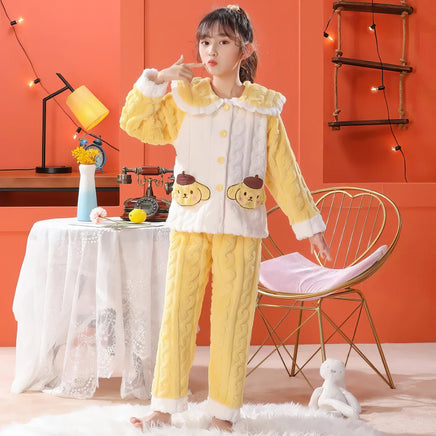 Sanrio Pajamas Kuromi Plush Girls Melody Cinnamoroll Coral Velvet Cardigan Princess Style - Lusy Store LLC