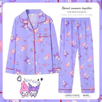 Sanrio Pajamas Set Cinnamoroll Long-Sleeved Cartoon My Melody Kuromi Anime Sleepwear Suit Student Clothes - Lusy Store LLC