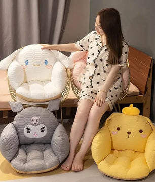 Sanrio Plush Cushion Cartoon Cinnamoroll Half Surrounded Kuromi Backrest Dormitory Office Non-slip Chair Cushion - Lusy Store LLC