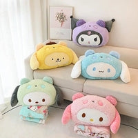 Sanrio Plush Cute Kuromi Melody Pochacco Sofa Cushion Blanket 2 In 1 Gifts - Lusy Store LLC