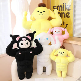 Sanrio Plush Funny Muscle Man Melody Kuromi Cinnamoroll Pom Pom Purin Stuffed Doll Kawaii Room - Lusy Store LLC