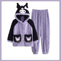Sanrios Pajamas Kuromi Cinnamoroll Children Hooded Kawaii My Melody Pochacco Coral Plush Thickened 4