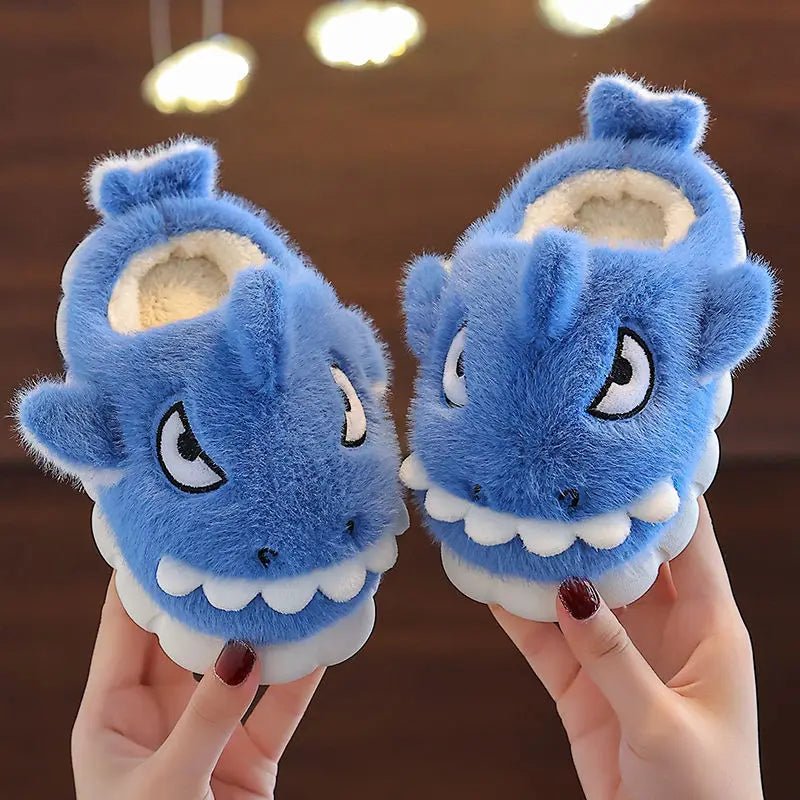 Shark Slippers Baby Shoes Child Angry Mother Kids Home Fur Slides Boy Girl Warm Plush Boot - Lusy Store LLC
