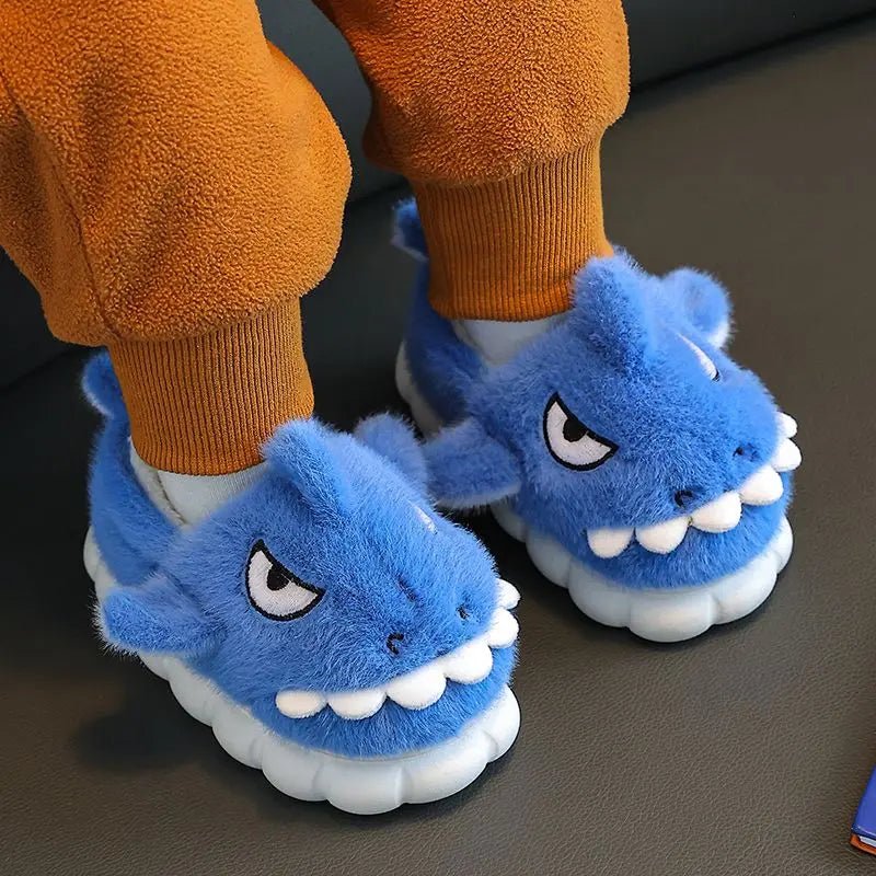 Shark Slippers Baby Shoes Child Angry Mother Kids Home Fur Slides Boy Girl Warm Plush Boot - Lusy Store LLC
