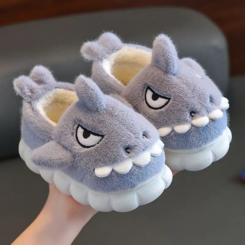 Shark Slippers Baby Shoes Child Angry Mother Kids Home Fur Slides Boy Girl Warm Plush Boot - Lusy Store LLC
