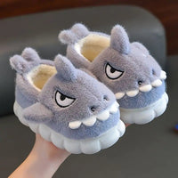 Shark Slippers Baby Shoes Child Angry Mother Kids Home Fur Slides Boy Girl Warm Plush Boot Gray B-loafer