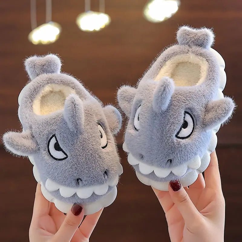 Shark Slippers Baby Shoes Child Angry Mother Kids Home Fur Slides Boy Girl Warm Plush Boot - Lusy Store LLC