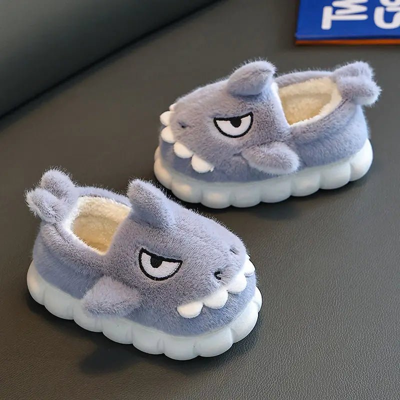 Shark Slippers Baby Shoes Child Angry Mother Kids Home Fur Slides Boy Girl Warm Plush Boot - Lusy Store LLC