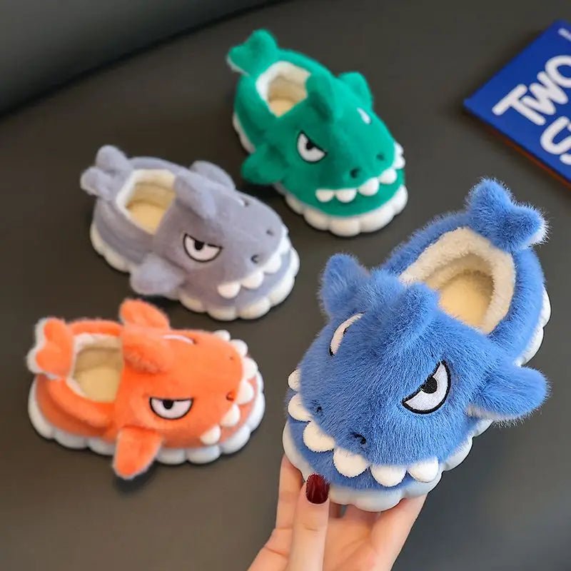 Shark Slippers Baby Shoes Child Angry Mother Kids Home Fur Slides Boy Girl Warm Plush Boot - Lusy Store LLC