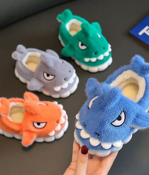 Shark Slippers Baby Shoes Child Angry Mother Kids Home Fur Slides Boy Girl Warm Plush Boot - Lusy Store LLC