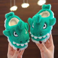 Shark Slippers Baby Shoes Child Angry Mother Kids Home Fur Slides Boy Girl Warm Plush Boot Green A-slides