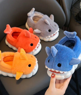 Shark Slippers Heel Wrap Cotton Childrens Cute Cartoon Non-slip Soft Sole Kids Boys Girls Plush Home Shoes - Lusy Store LLC