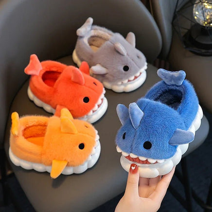 Shark Slippers Heel Wrap Cotton Childrens Cute Cartoon Non-slip Soft Sole Kids Boys Girls Plush Home Shoes