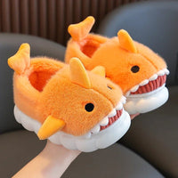 Shark Slippers Heel Wrap Cotton Childrens Cute Cartoon Non-slip Soft Sole Kids Boys Girls Plush Home Shoes Orange