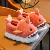 Shark Slippers Heel Wrap Cotton Childrens Cute Cartoon Non-slip Soft Sole Kids Boys Girls Plush Home Shoes Red