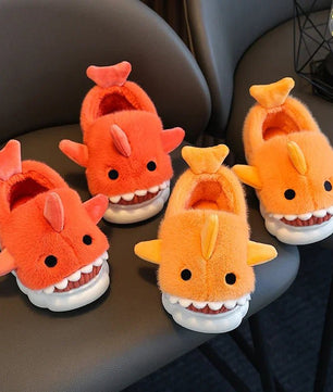 Shark Slippers Heel Wrap Cotton Childrens Cute Cartoon Non-slip Soft Sole Kids Boys Girls Plush Home Shoes - Lusy Store LLC
