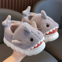 Shark Slippers Heel Wrap Cotton Childrens Cute Cartoon Non-slip Soft Sole Kids Boys Girls Plush Home Shoes Grey