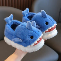 Shark Slippers Heel Wrap Cotton Childrens Cute Cartoon Non-slip Soft Sole Kids Boys Girls Plush Home Shoes Blue