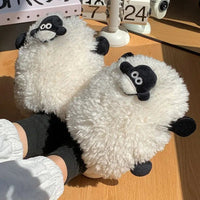 Sheep Slippers Creative and Cute Cartoon Animal Cotton Shoes Indoor Fluffy Fur Slides Kawaii