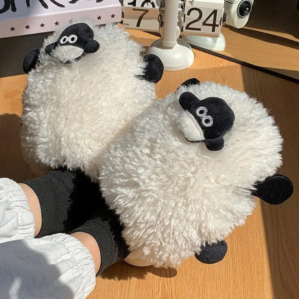 Sheep Slippers Creative and Cute Cartoon Animal Cotton Shoes Indoor Fluffy Fur Slides Kawaii
