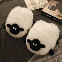 Sheep Slippers Creative and Cute Cartoon Animal Cotton Shoes Indoor Fluffy Fur Slides Kawaii Beige White