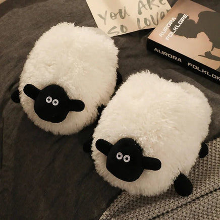 Sheep Slippers Creative and Cute Cartoon Animal Cotton Shoes Indoor Fluffy Fur Slides Kawaii Beige White
