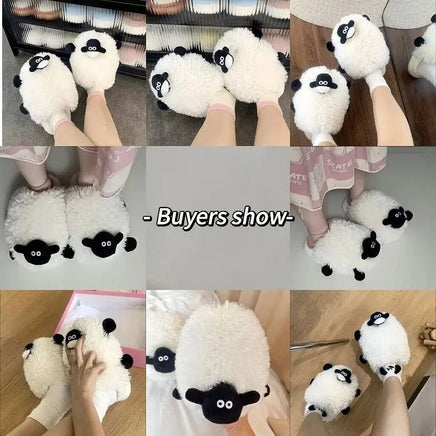 Sheep Slippers Creative and Cute Cartoon Animal Cotton Shoes Indoor Fluffy Fur Slides Kawaii