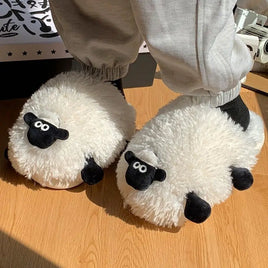 Sheep Slippers Creative and Cute Cartoon Animal Cotton Shoes Indoor Fluffy Fur Slides Kawaii