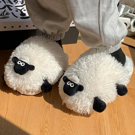 Sheep Slippers Creative and Cute Cartoon Animal Cotton Shoes Indoor Fluffy Fur Slides Kawaii