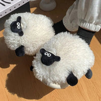 Sheep Slippers Creative and Cute Cartoon Animal Cotton Shoes Indoor Fluffy Fur Slides Kawaii