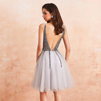 Short Prom Dresses Sparkle Crystal Beaded Short Cocktail Dresses Dress Double V-Neck D404 - Lusy Store