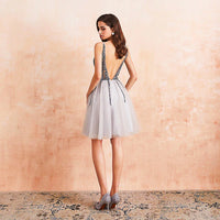 Short Prom Dresses Sparkle Crystal Beaded Short Cocktail Dresses Dress Double V-Neck D404 - Lusy Store