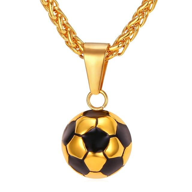 Soccer Necklaces Men Jewelry Gold Color Stainless Steel Fitness Football Sport - Lusy Store