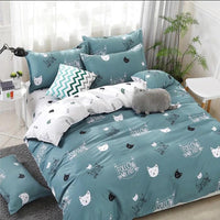 Solstice Home Textile Cyan Cute Cat Kitty Duvet Cover Pillow Case Bed Sheet Boy Kid Teen Girl Bedding Linens Set - Lusy Store