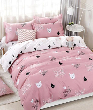 Solstice Home Textile Cyan Cute Cat Kitty Duvet Cover Pillow Case Bed Sheet Boy Kid Teen Girl Bedding Linens Set - Lusy Store