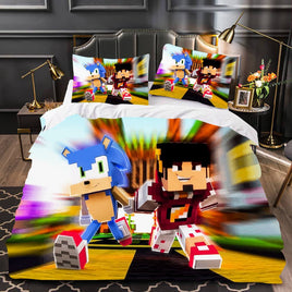Sonic Minecraft Bed Sheets Colorful Duvet Covers Twin Full Queen King Bed Set - Lusy Store