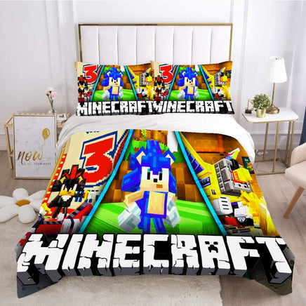 Sonic Minecraft Bed Sheets Minecraft Duvet Covers Twin Full Queen King Colorful Bed Set - Lusy Store