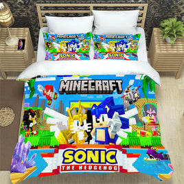 Sonic Minecraft Bed Sheets Sky Blue Duvet Covers Twin Full Queen King Bed Set - Lusy Store