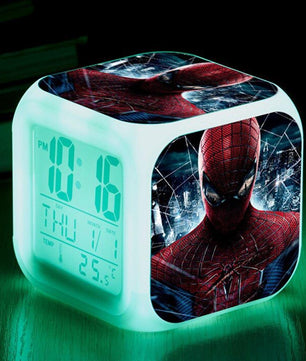 Spiderman Alarm Clock For Kids Bedroom Digital LED 7 Changed Night Light Thermometer Spiderman - Lusy Store