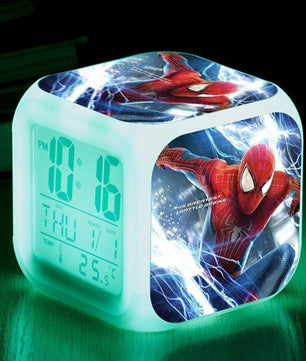 Spiderman Alarm Clock For Kids Bedroom Digital LED 7 Changed Night Light Thermometer Spiderman - Lusy Store