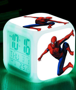 Spiderman Alarm Clock For Kids Bedroom Digital LED 7 Changed Night Light Thermometer Spiderman - Lusy Store