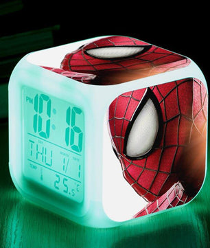 Spiderman Alarm Clock For Kids Bedroom Digital LED 7 Changed Night Light Thermometer Spiderman - Lusy Store