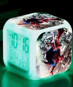 Spiderman Alarm Clock For Kids Bedroom Digital LED 7 Changed Night Light Thermometer Spiderman - Lusy Store